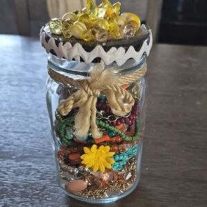 Mystery JAR containing Brightly Colored Necklaces Condition Is Good, Vintage